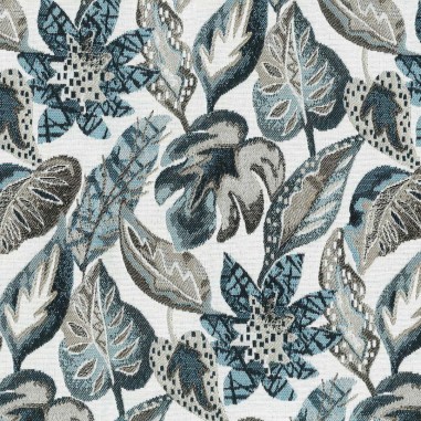 Tessuto Jacquard floreale Amazzonia 14 multicolore grigio azzurro su base chiara