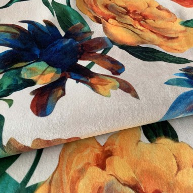 Velluto stampato disegno floreale Marigold 14 multicolore su base tonalità chiara