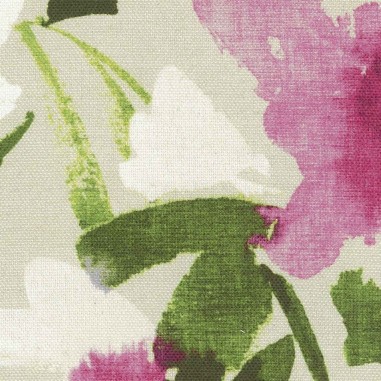 Tessuto Aquarel stampato con sfumature predominanti verde e fucsia