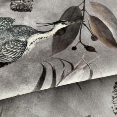Velluto stampato disegno Cacadou 46 su base tinta unita tonalità argento 2