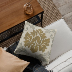 Tessuto Jacquard Belvedere fiore damasco con sfumature tonalità ocra 2