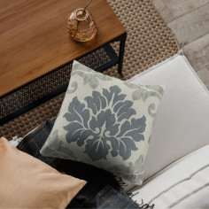 Tessuto Jacquard Belvedere fiore damasco con sfumature tonalità blu denim 2