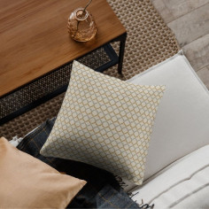 Tessuto Jacquard Belvedere Small con motivo geometrico bicolore ocra-grigio su base chiara 2