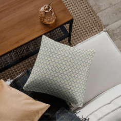 Tessuto Jacquard Belvedere Small con motivo geometrico bicolore blu denim-grigio su base chiara 2